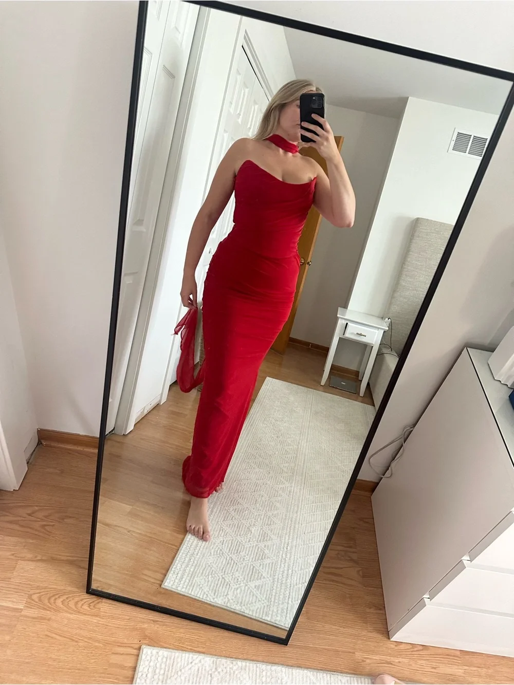House of CB Red “Cassidy” Maxi Skirt and “Hallie” Corset with Scarf -Two Piece